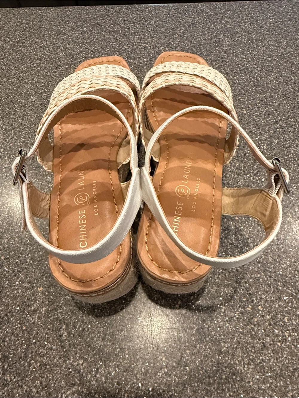 Chinese Laundry Cream Braided Platform Sandals with Tan Footbed